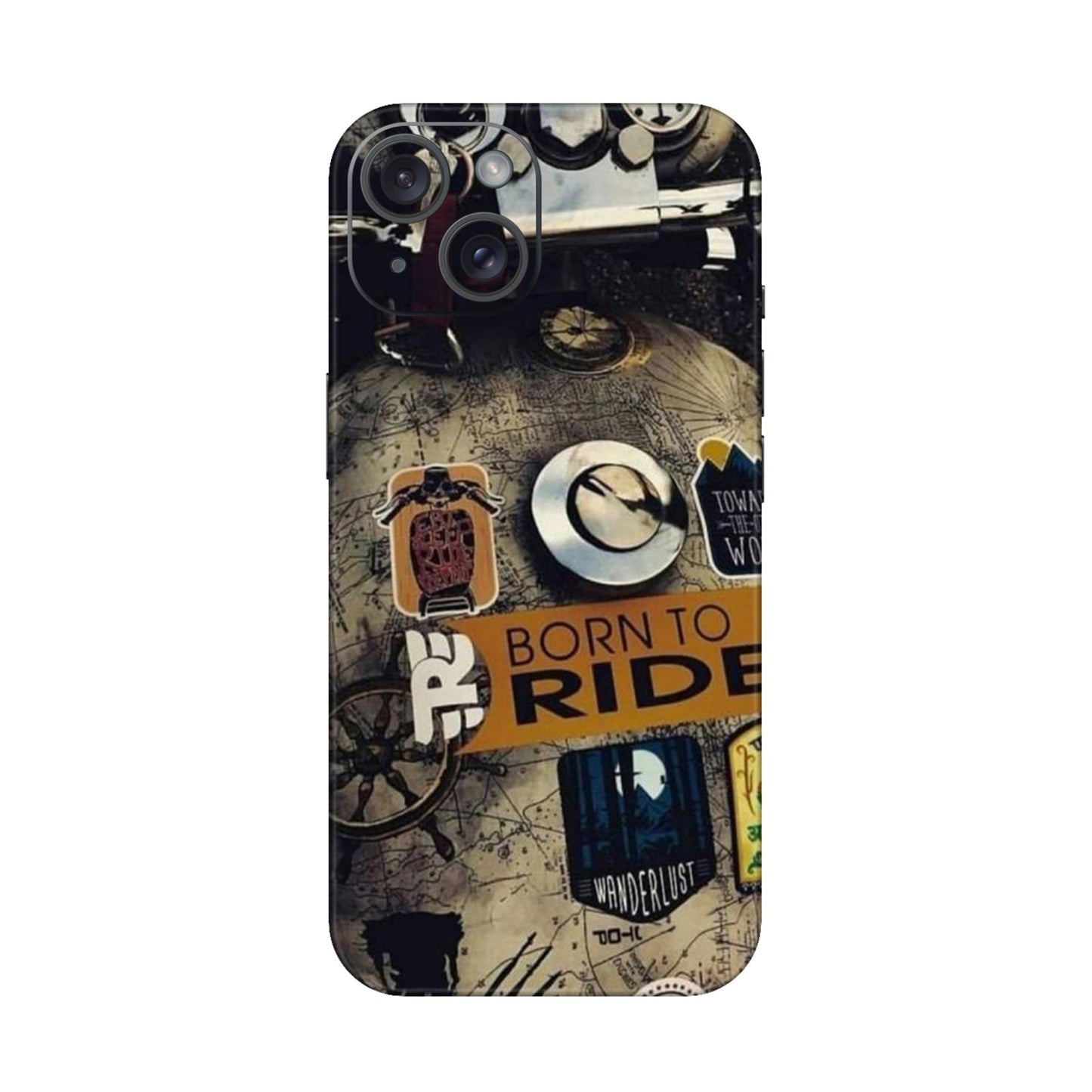Born to Ride World Map Mobile Skin For iPhone 15