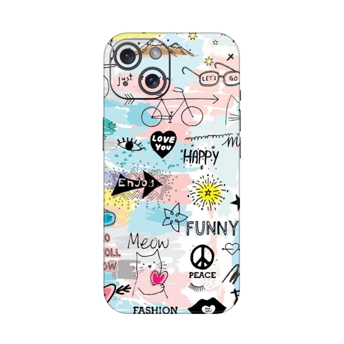 Cat Doodles Pastel Mobile Skin For iPhone 15