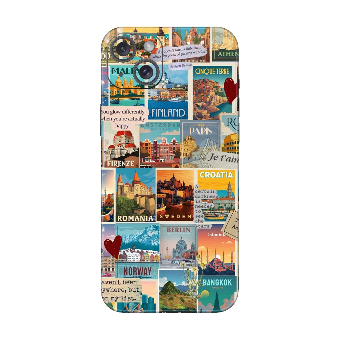 Vintage Travel Sticker Bomb Mobile Skin For iPhone 15 Plus