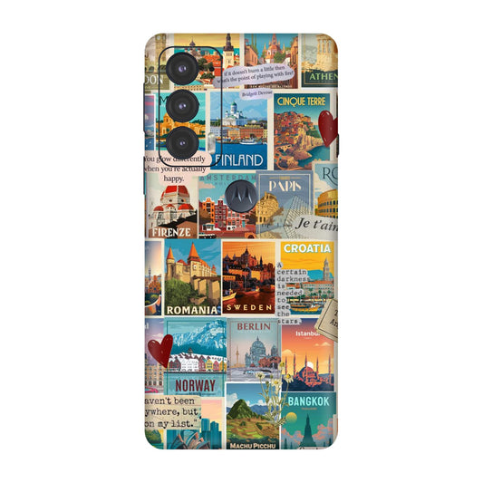 Vintage Travel Sticker Bomb Mobile Skin For Motorola Edge 20