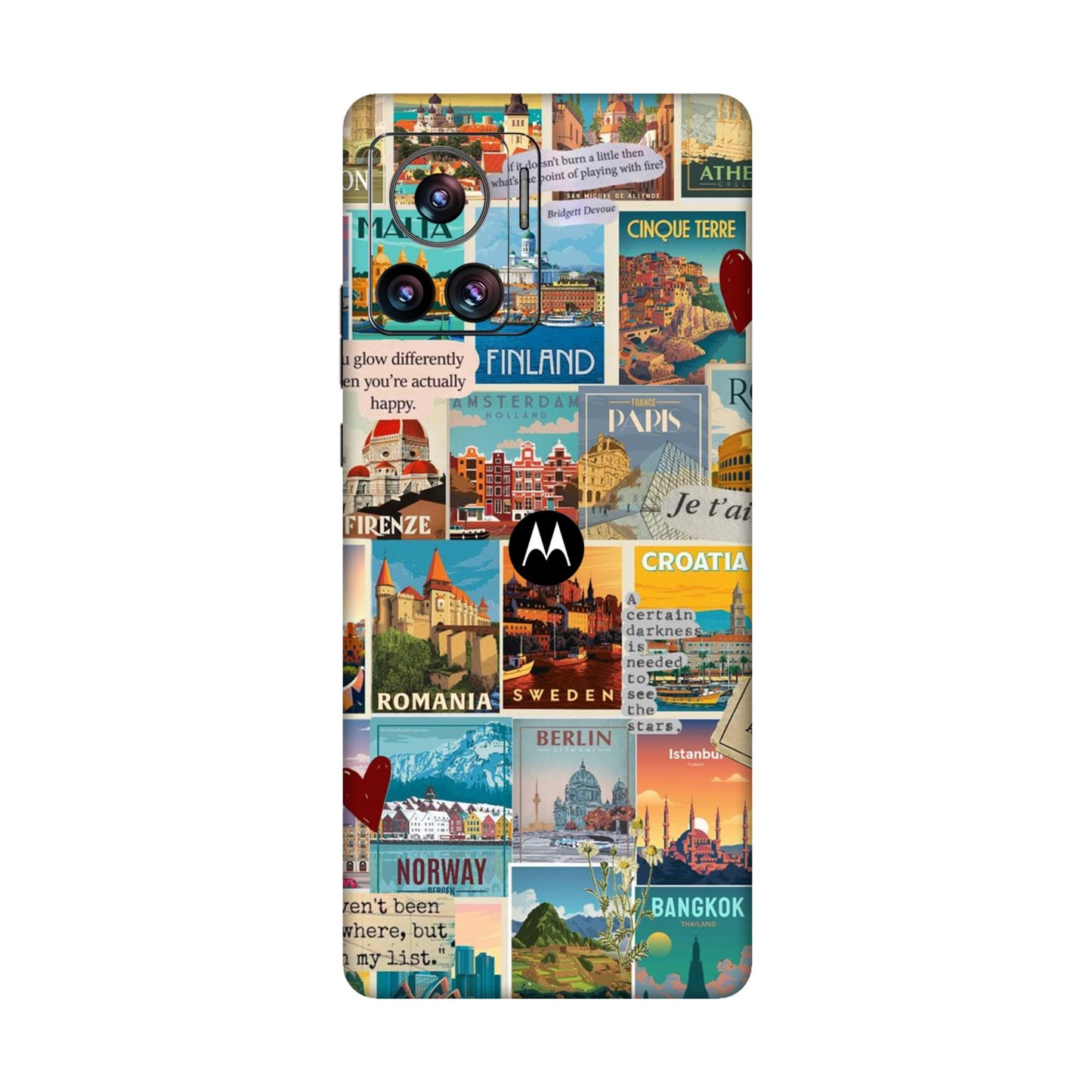 Vintage Travel Sticker Bomb Mobile Skin For Motorola Edge 30 Ultra