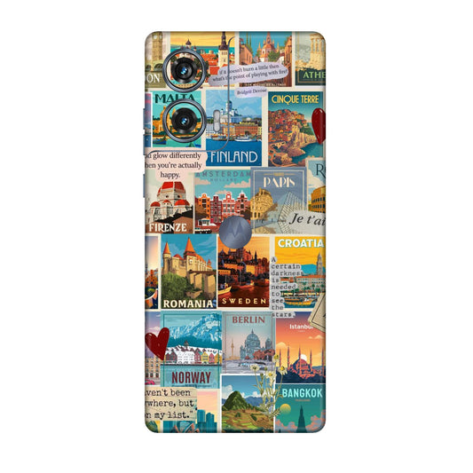 Vintage Travel Sticker Bomb Mobile Skin For Motorola Edge 50 Fusion