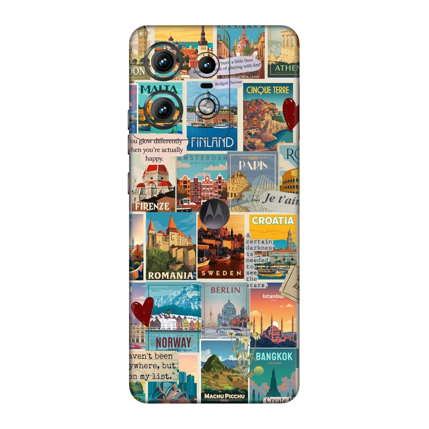 Vintage Travel Sticker Bomb Mobile Skin For Motorola Edge 50 Pro