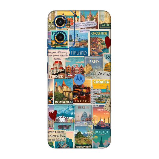Vintage Travel Sticker Bomb Mobile Skin For Motorola G45