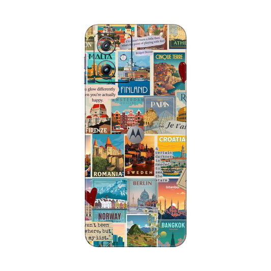 Vintage Travel Sticker Bomb Mobile Skin For Motorola G54