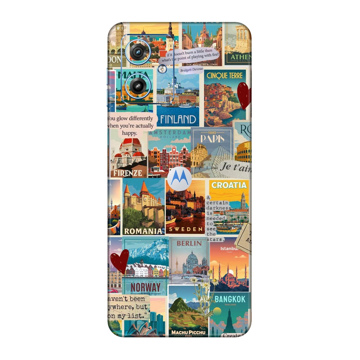 Vintage Travel Sticker Bomb Mobile Skin For Motorola G64