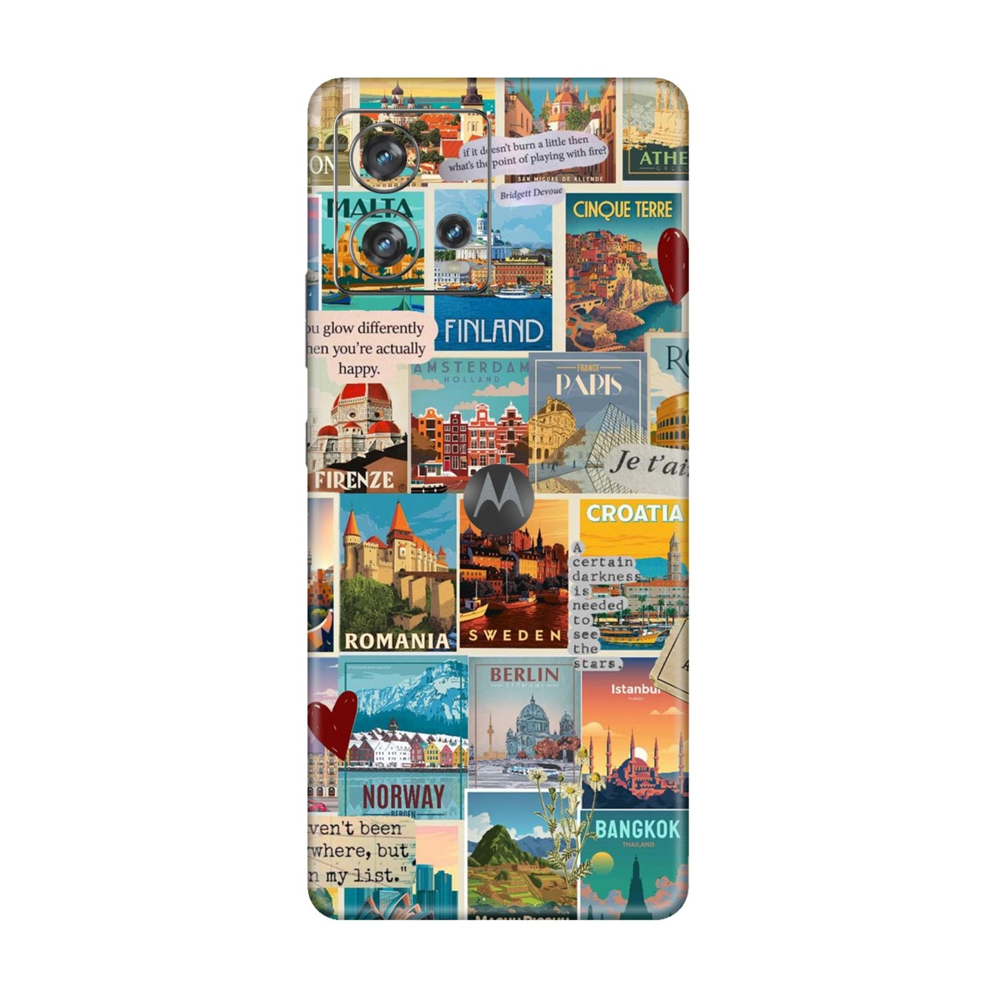 Vintage Travel Sticker Bomb Mobile Skin For Motorola Edge 30 Fusion