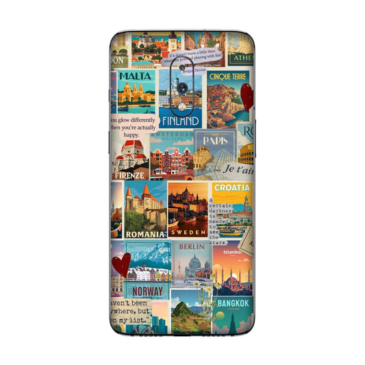Vintage Travel Sticker Bomb Mobile Skin For OnePlus 7