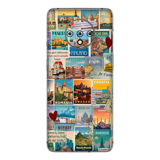 Vintage Travel Sticker Bomb Mobile Skin For OnePlus 7t