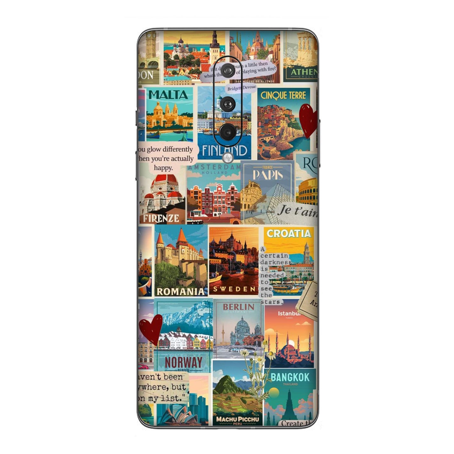 Vintage Travel Sticker Bomb Mobile Skin For OnePlus 8