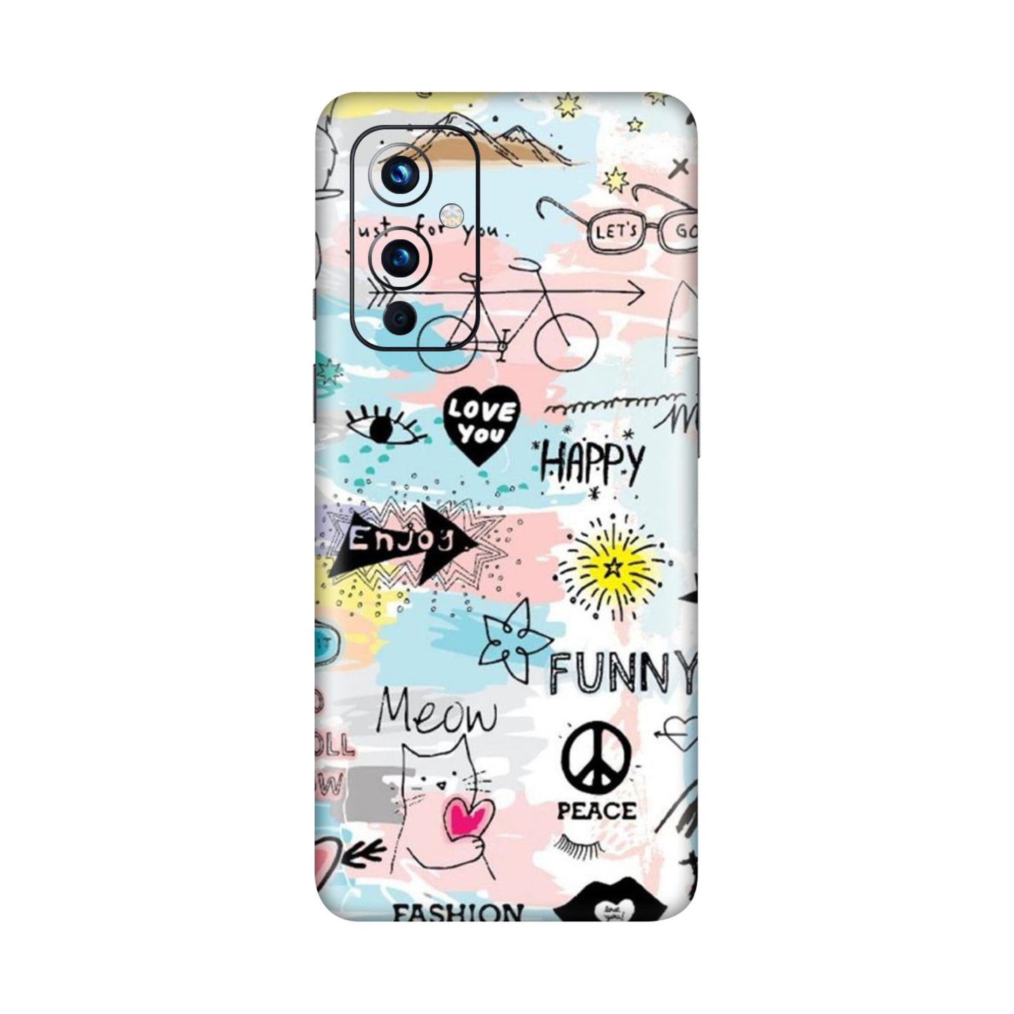 Cat Doodles Pastel Mobile Skin For OnePlus 9