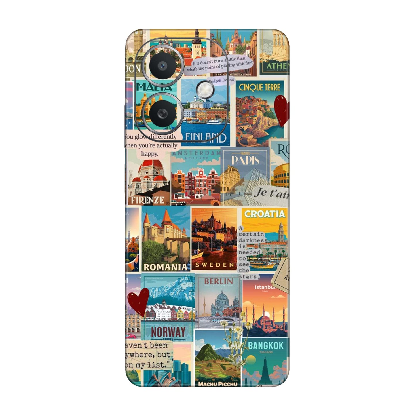 Vintage Travel Sticker Bomb Mobile Skin For Oppo A3x 5G